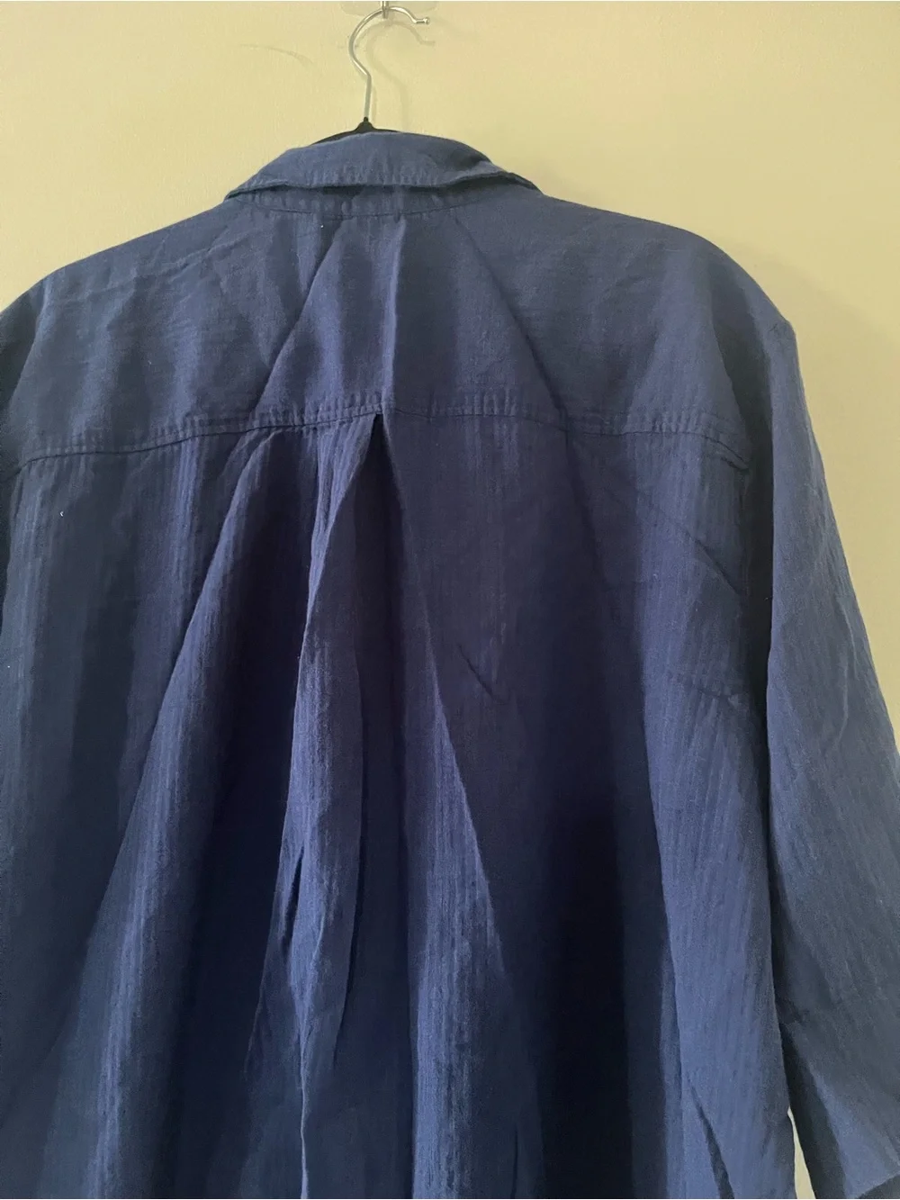 J Crew 100% Gauze Cotton Navy Blue Short Sleeve Button Up Shirt Large Coastal